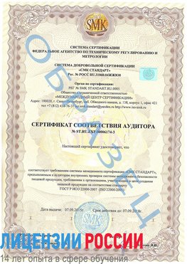 Образец сертификата соответствия аудитора №ST.RU.EXP.00006174-3 Багаевский Сертификат ISO 22000